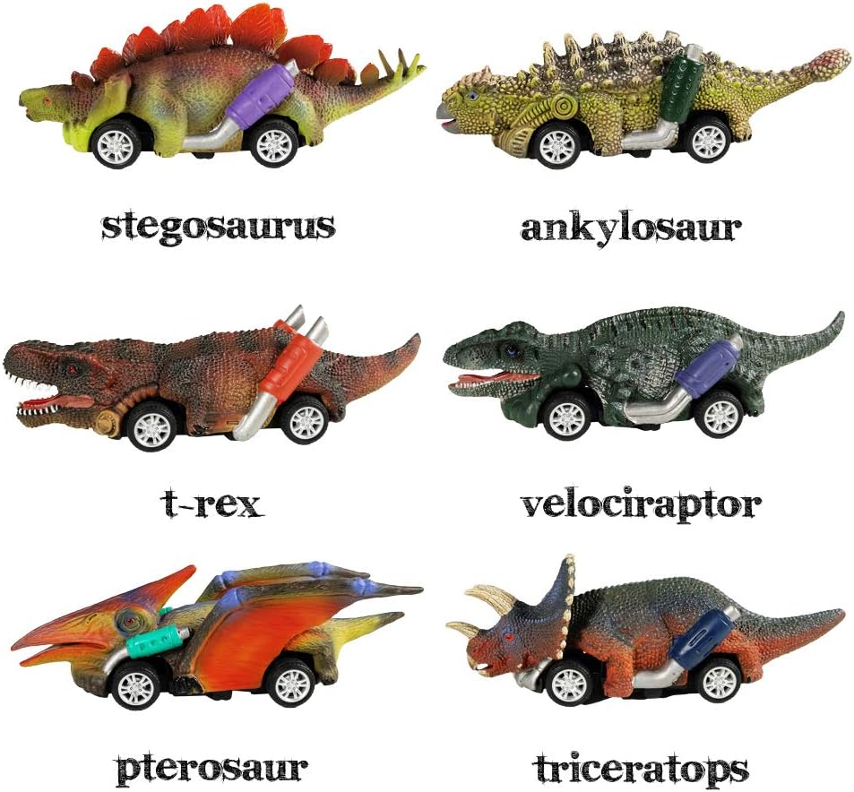 Dinosaur Toy Pull Back Cars,6 Pack Dino Toys for 3 Year Old Boys Girls and Toddlers
