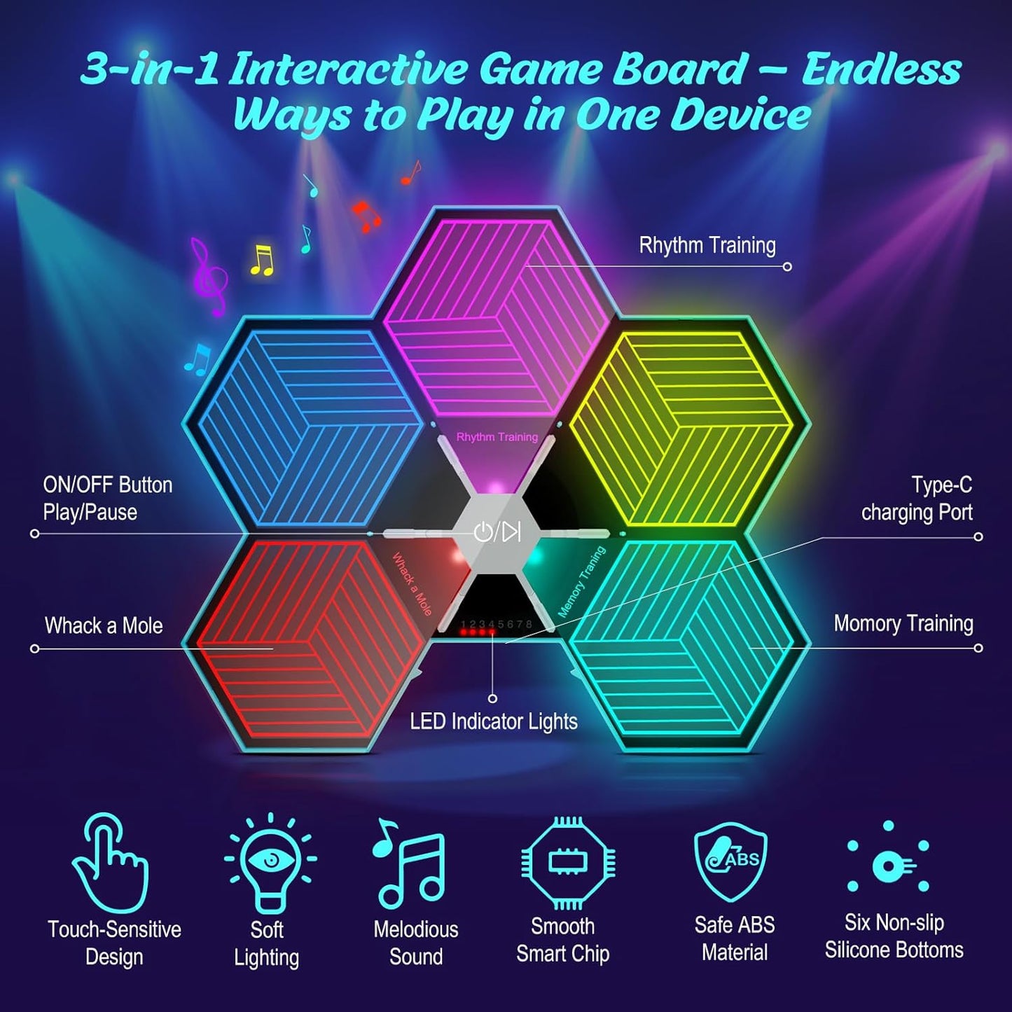 Yeaye Kids Memory and Rhythm Game Board - 3 Fun Modes with 8 Level Challenges