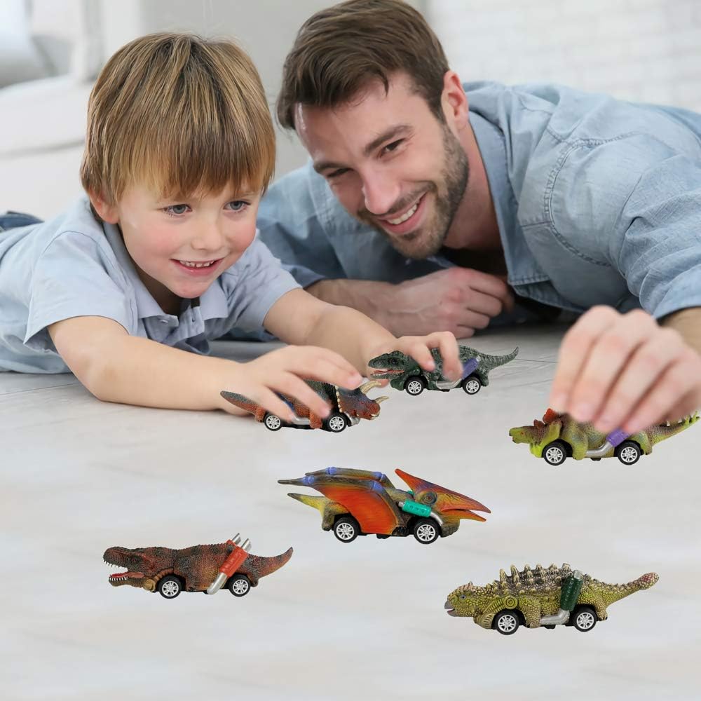 Dinosaur Toy Pull Back Cars,6 Pack Dino Toys for 3 Year Old Boys Girls and Toddlers